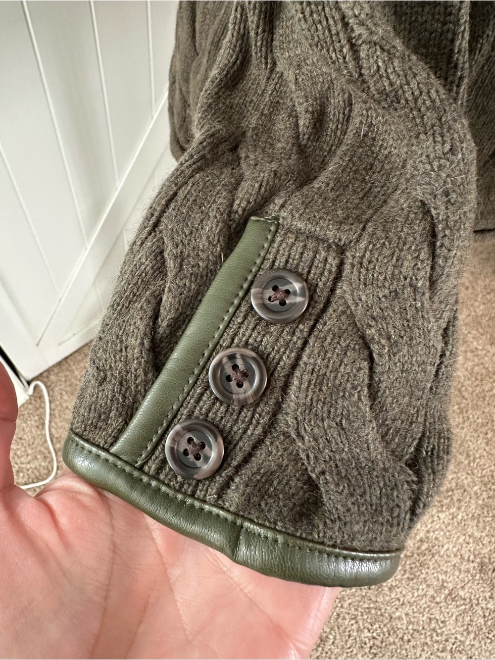 Talbots Petite XLP Olive Green Cable Knit Wool Blend Blazer Sweater Cardigan - Picture 3 of 6